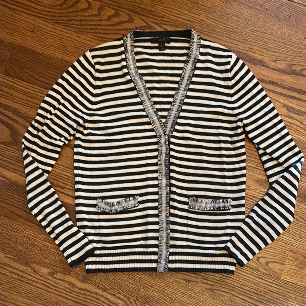 GUC J. Crew Black and White Striped Cardigan Sweater; S